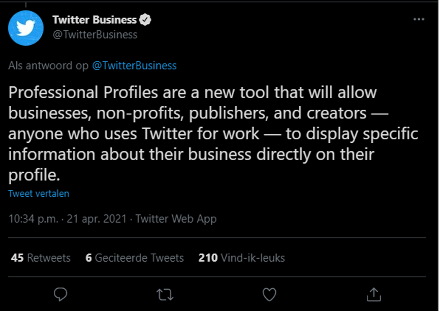 Twitter bedrijfsprofielen
