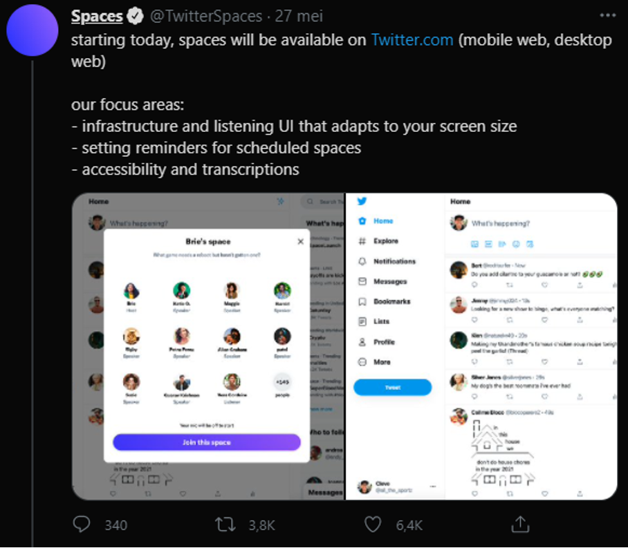 Twitter spaces voor webbrowsers