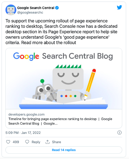 Desktopversie Page Experience Report beschikbaar in Google Search Console